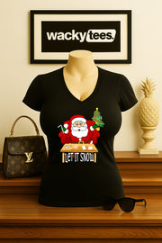 Let it Snow Cracked Out Santa Funny Holiday Christmas Graphic Tee Shirt