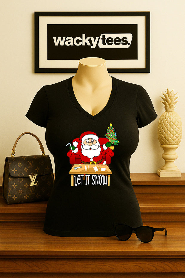 Let it Snow Cracked Out Santa Funny Holiday Christmas Graphic Tee Shirt