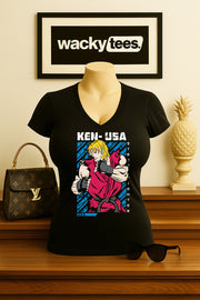Street Fighter Ken USA United States Marital Arts Gaming Graphic Tee Shirt