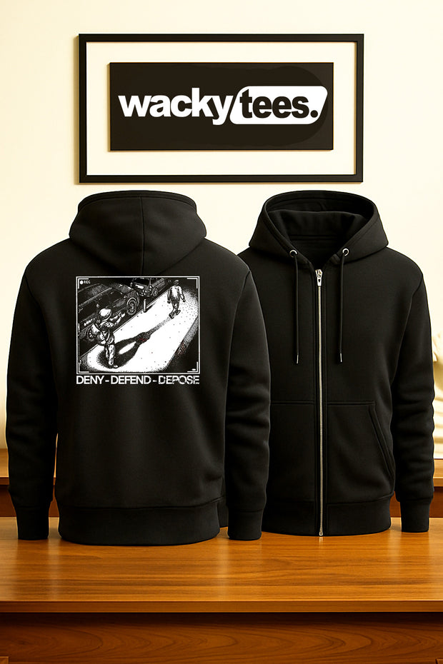 Deny Defend Depose Trendy Black and White Graphic Tee Shirt