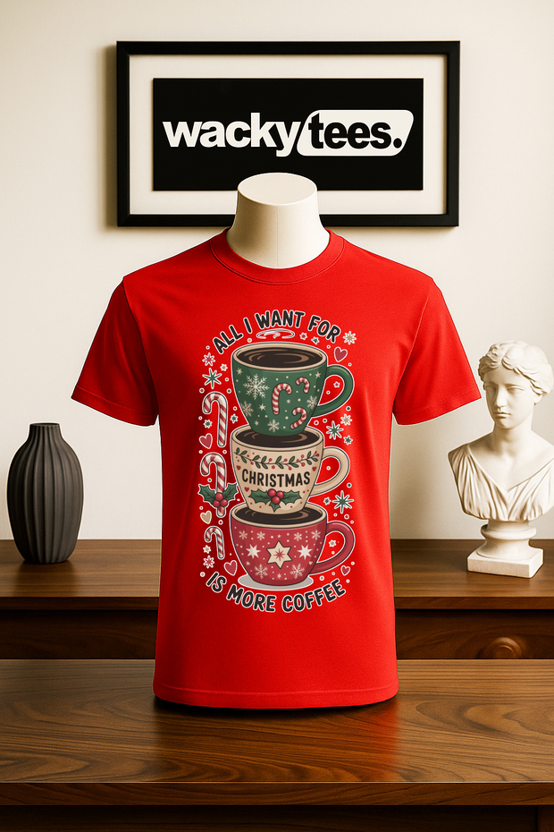 All I Want For Christmas is More Coffee Candy Canes Funny Graphic Tee Shirt