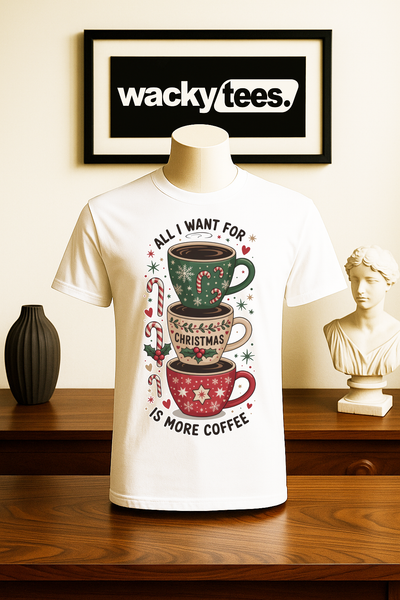 All I Want For Christmas is More Coffee Candy Canes Funny Graphic Tee Shirt