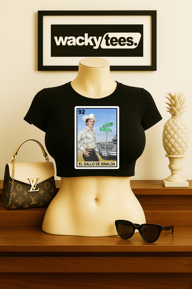 Chalino Sanchez El Gallo De Sinaloa Loteria Mexican Bingo Tarot Card Style Graphic Tee Shirt