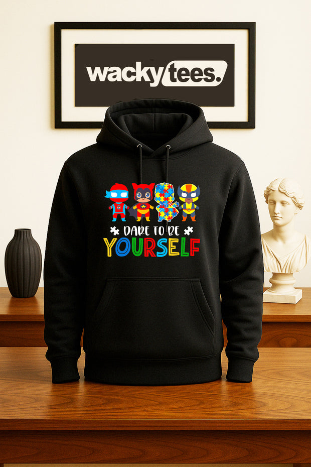 Dare To Be Yourself Super Hero Autism Awareness Graphic Tee Shirt