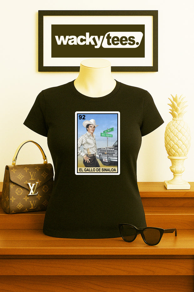 Chalino Sanchez El Gallo De Sinaloa Loteria Mexican Bingo Tarot Card Style Graphic Tee Shirt