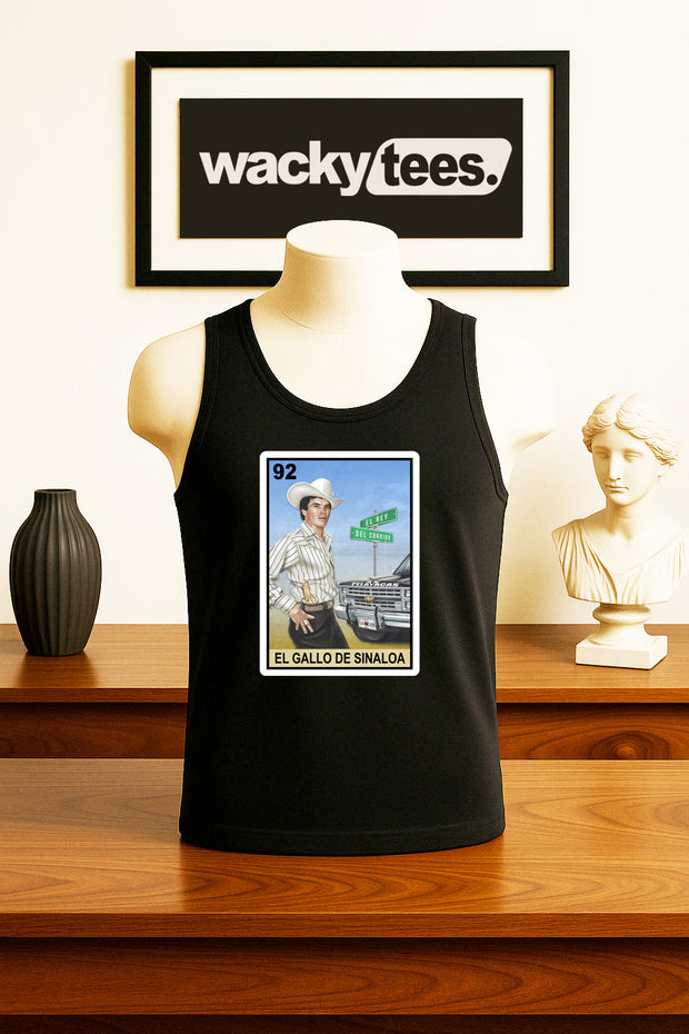 Chalino Sanchez El Gallo De Sinaloa Loteria Mexican Bingo Tarot Card Style Graphic Tee Shirt