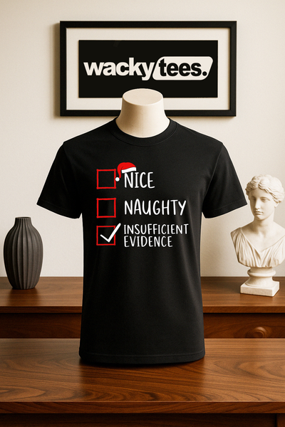 Christmas Check List Nice Naught Insufficient Evidence Holiday Funny Graphic Tee Shirt