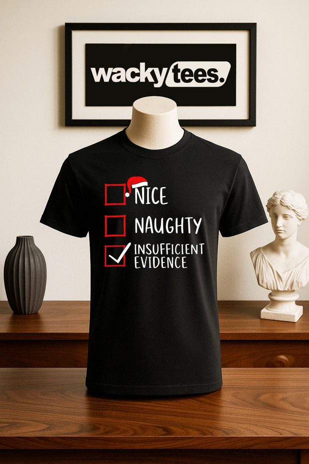 Christmas Check List Nice Naught Insufficient Evidence Holiday Funny Graphic Tee Shirt