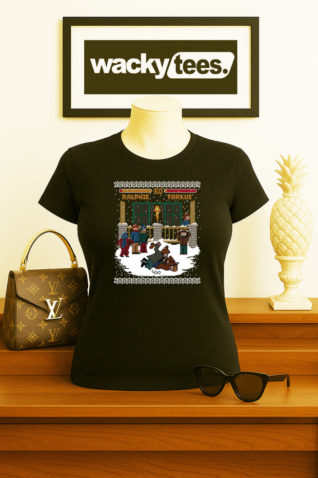 Christmas Story Ralphie Fight 8bit Gaming Style Funny Holiday Graphic Tee Shirt