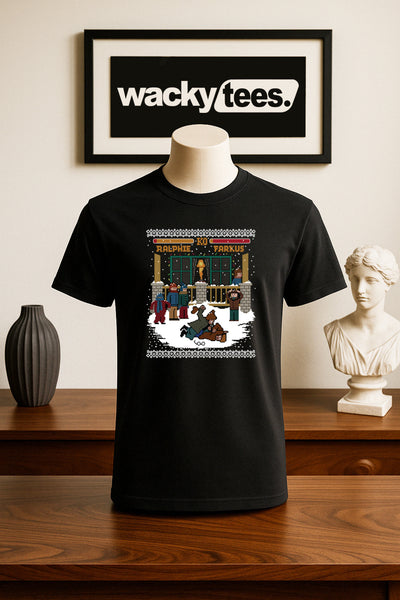 Christmas Story Ralphie Fight 8bit Gaming Style Funny Holiday Graphic Tee Shirt