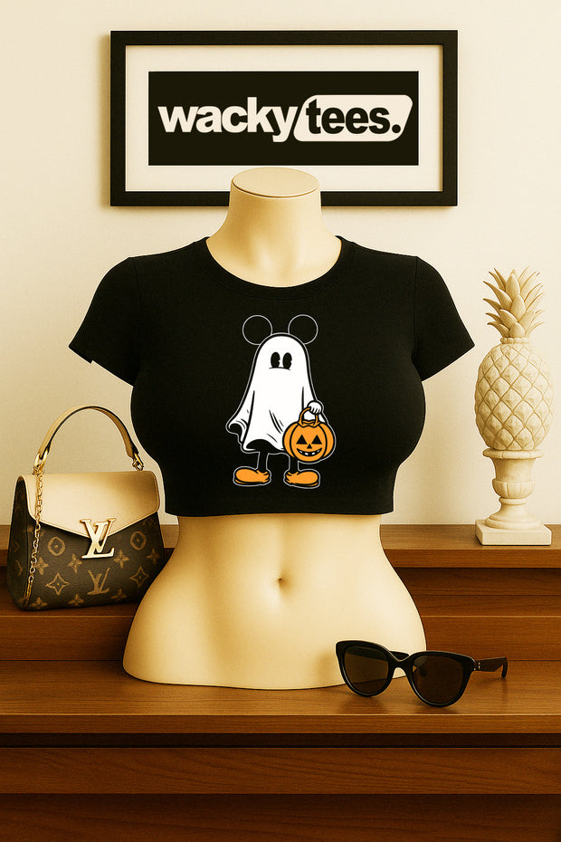 Cute Halloween Male Ghost with Pumpkin Trick Or Treating Graphic Tee Shirt