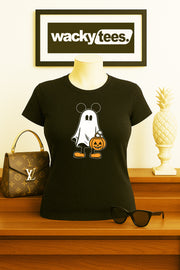 Cute Halloween Male Ghost with Pumpkin Trick Or Treating Graphic Tee Shirt