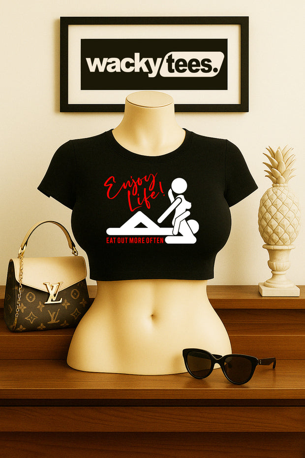 Enjoy Life Eat Out More Often Adult Humor Funny Graphic Tee Shirt
