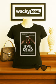 Evil Dead 1981 Can They Be Stopped Horror Poster Style Graphic Tee Shirt