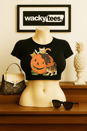 Halloween Fall Pumpkin Cute Kittens Cats Cute Graphic Tee Shirt