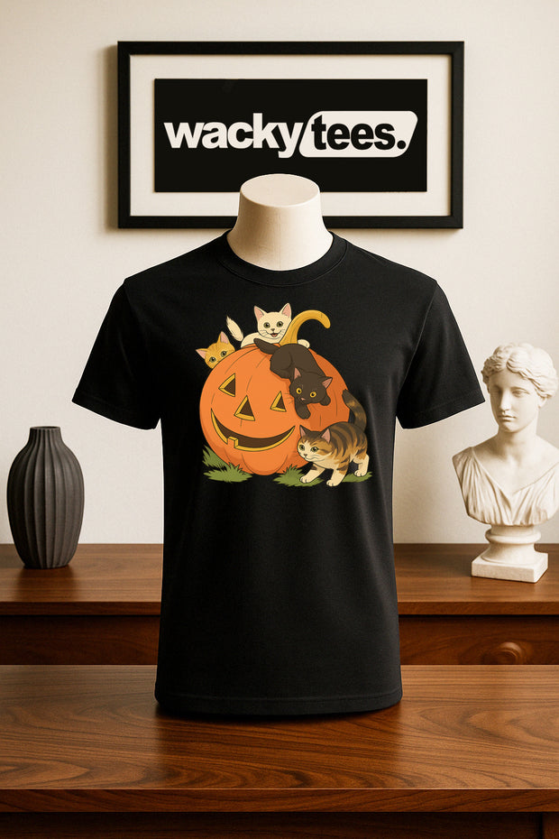 Halloween Fall Pumpkin Cute Kittens Cats Cute Graphic Tee Shirt