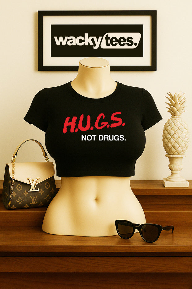 Hugs Not Drugs Retro Dare To 90s Style Funny Graphic Tee Shirt