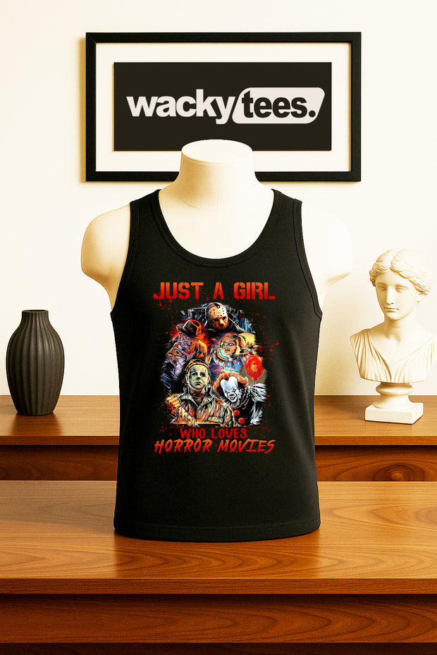 Just a Girl Who Loves Horror Movies 2 Horror Terror Halloween Graphic Tee Shirt