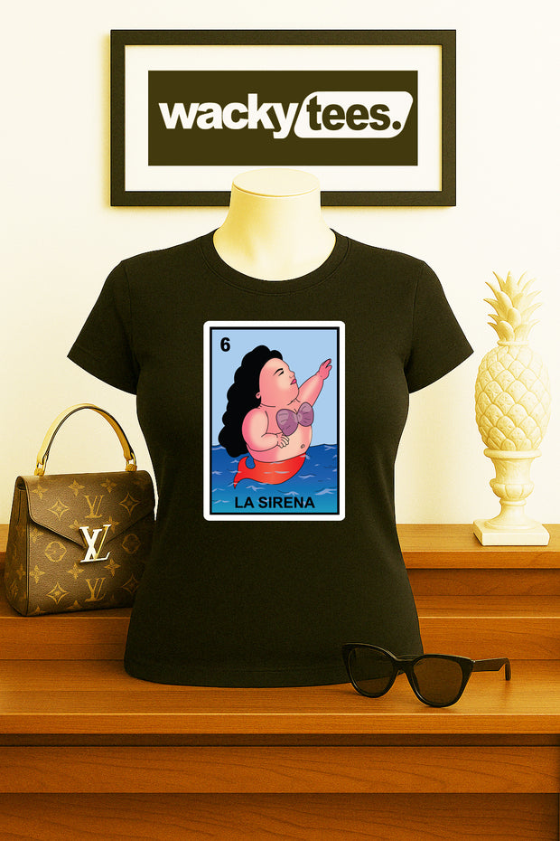 La Sirena Gorda Loteria Fat Mermaid Mexican Bingo Graphic Tee Shirt