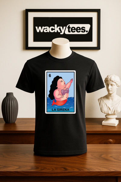 La Sirena Gorda Loteria Fat Mermaid Mexican Bingo Graphic Tee Shirt