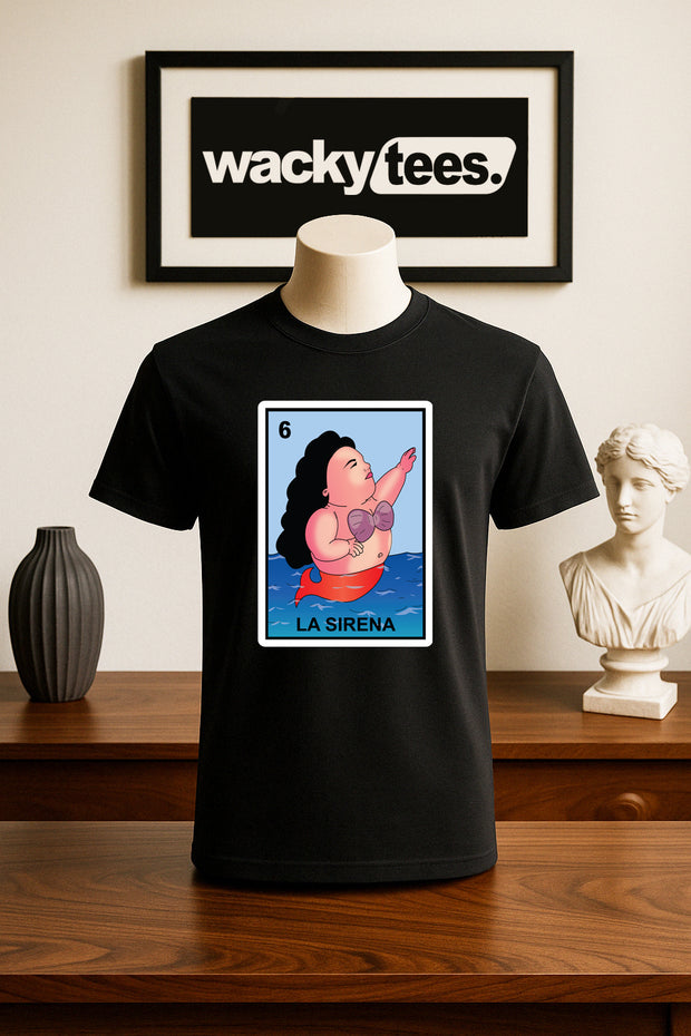 La Sirena Gorda Loteria Fat Mermaid Mexican Bingo Graphic Tee Shirt