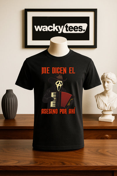 Me Dicen El Asesino Por Ahi Halloween Corrido Ghostface Scream Graphic Tee Shirt